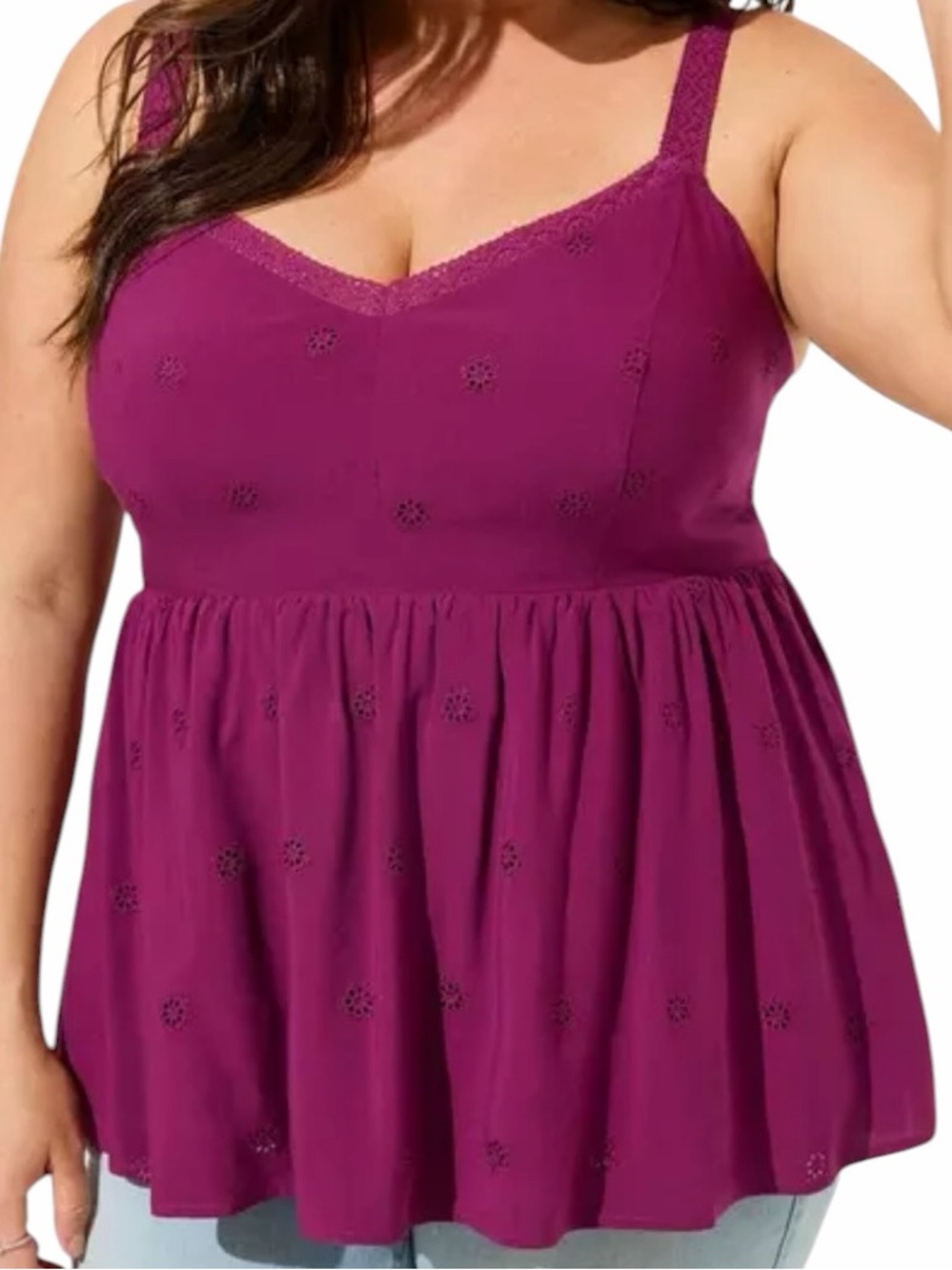 Torrid Purple Eyelet Camisole Peplum Tank Top 1X